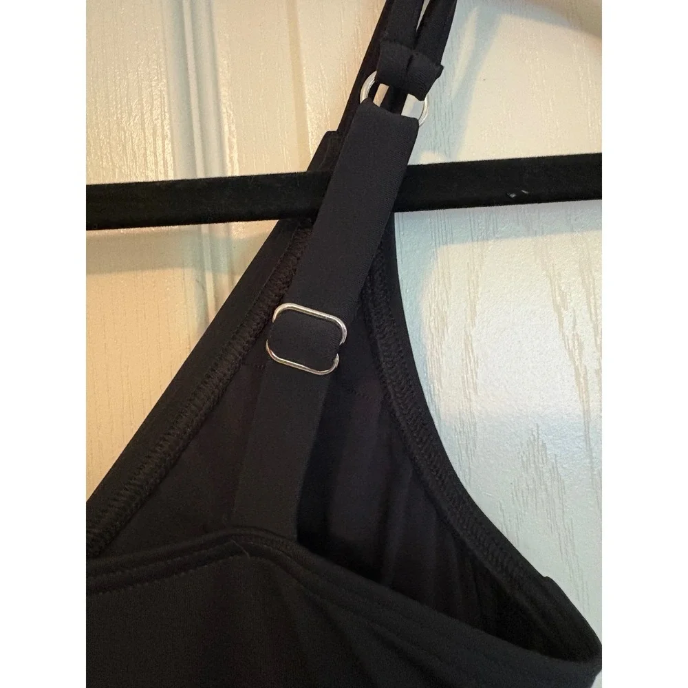 Lands End Womens Black Wrap Front Swim Dress One Piece Swimsuit XS 2-4 NWT